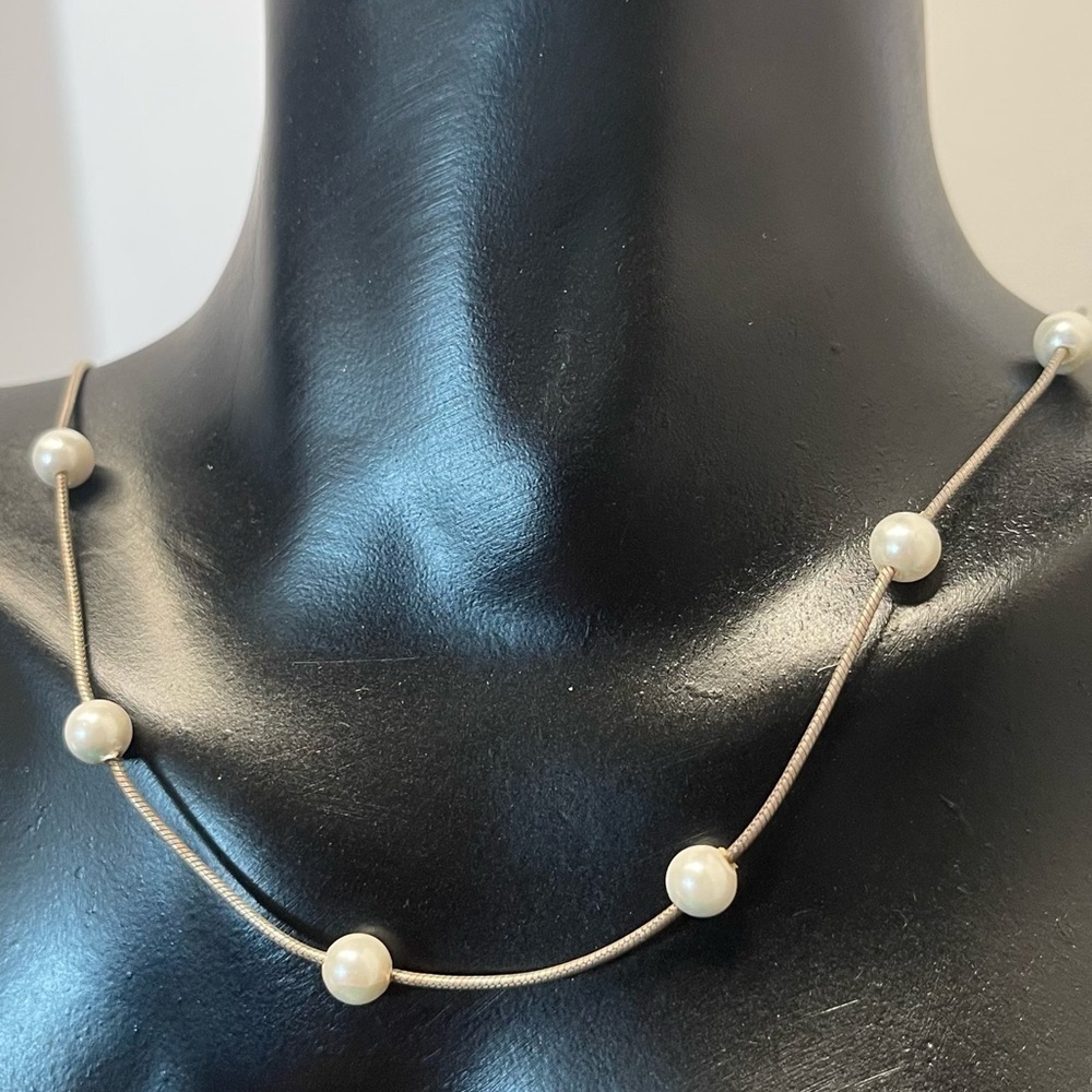 Sterling silver faux pearl necklace